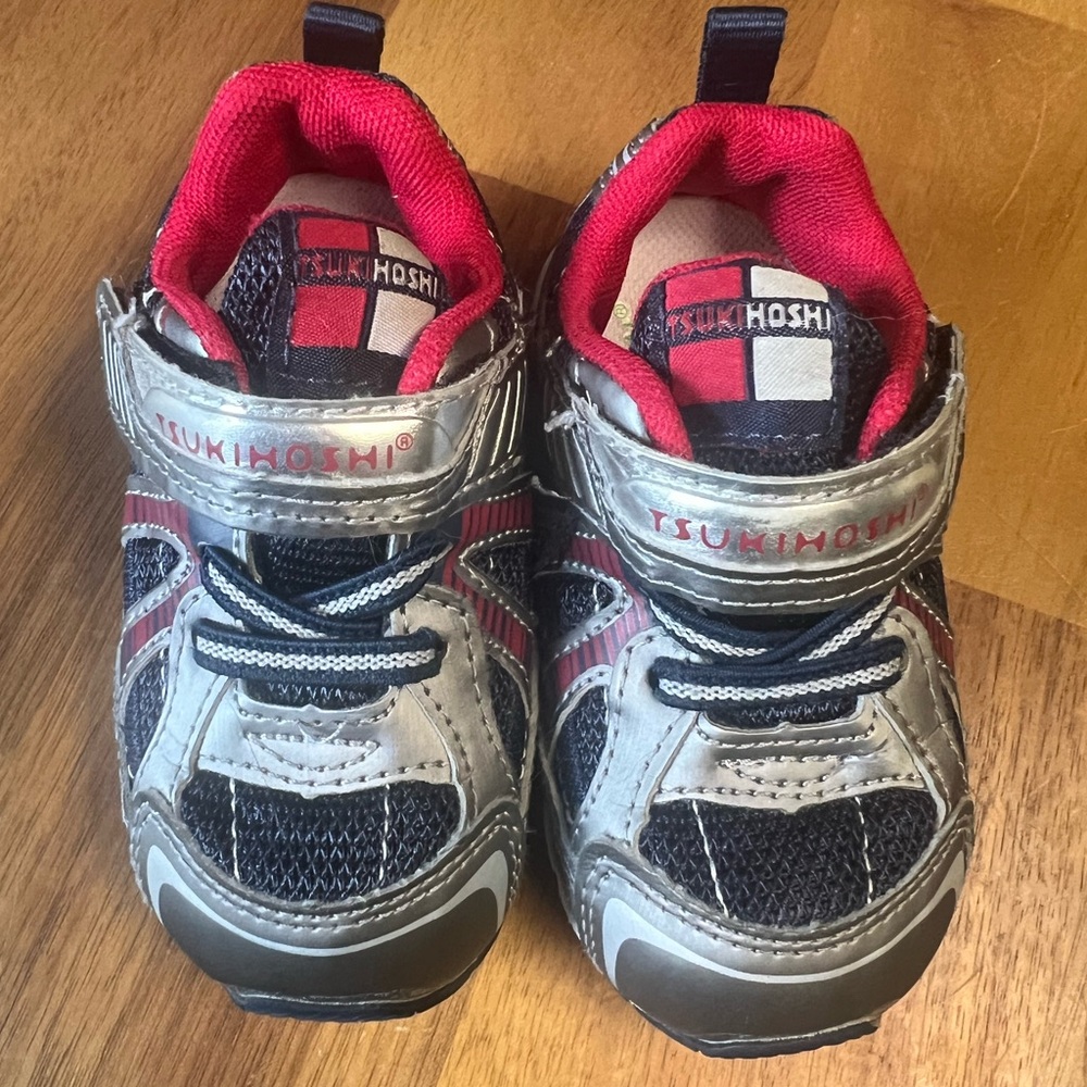 Tsukihoshi Kids STORM Silver Black Red Sneakers